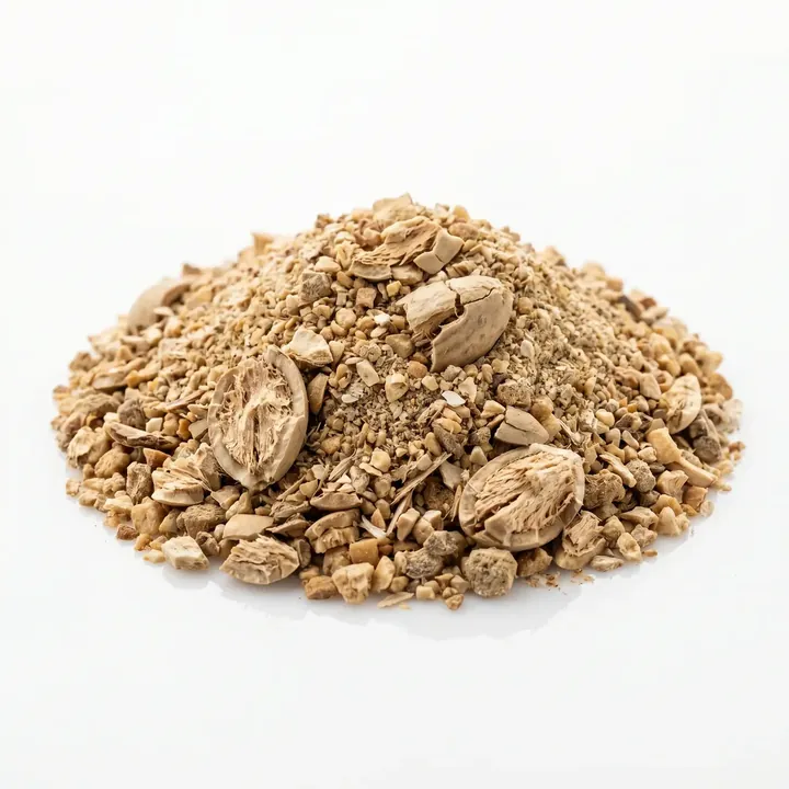 A pile of dried, chopped root pieces, the form root extracts such as eleuthero and astragalus start from
